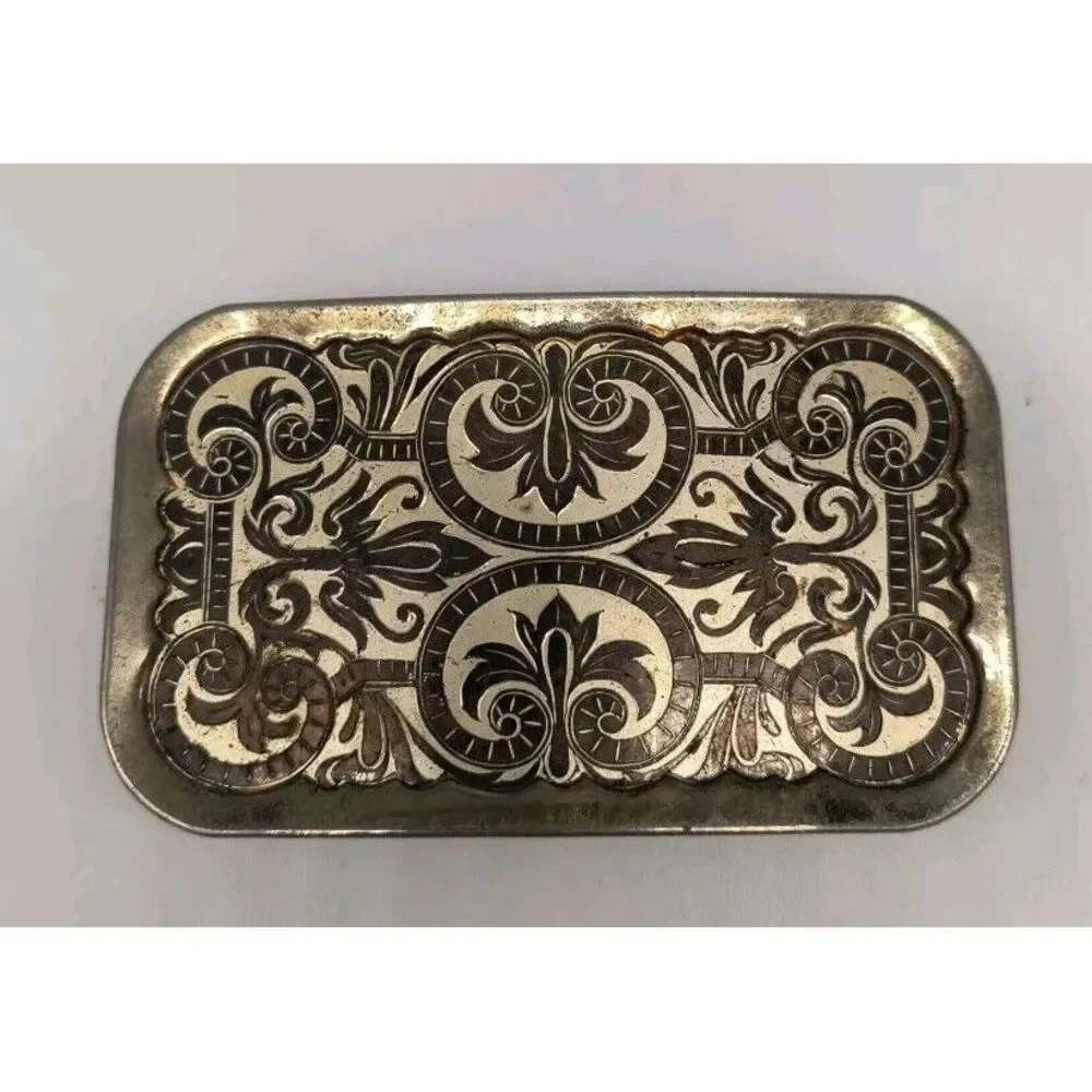 Vintage Nickel Plated Metal Western Cowboy Belt Buckle Rectangular